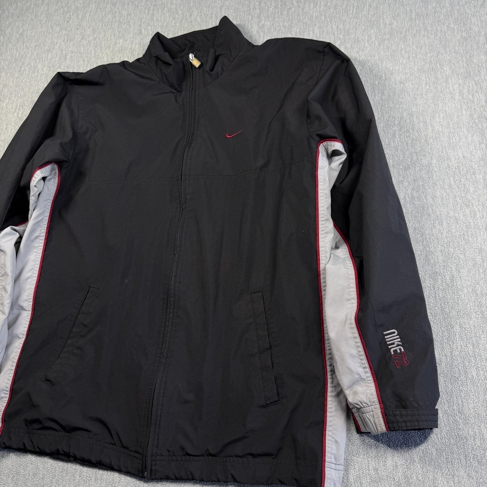 Nike Jacket Men L Black Silver Red Spell Out Full Zip Track Windbreaker Vintage